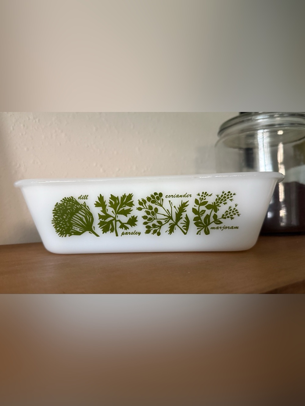 Glasbake White Herb Pattern Baking Dish - Green Herb Design
